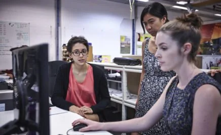 Activists undergo training at a computer