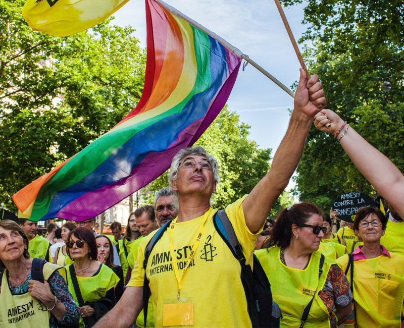 Amnesty International activists taking part in Gay Pride in Paris, June 2015.
