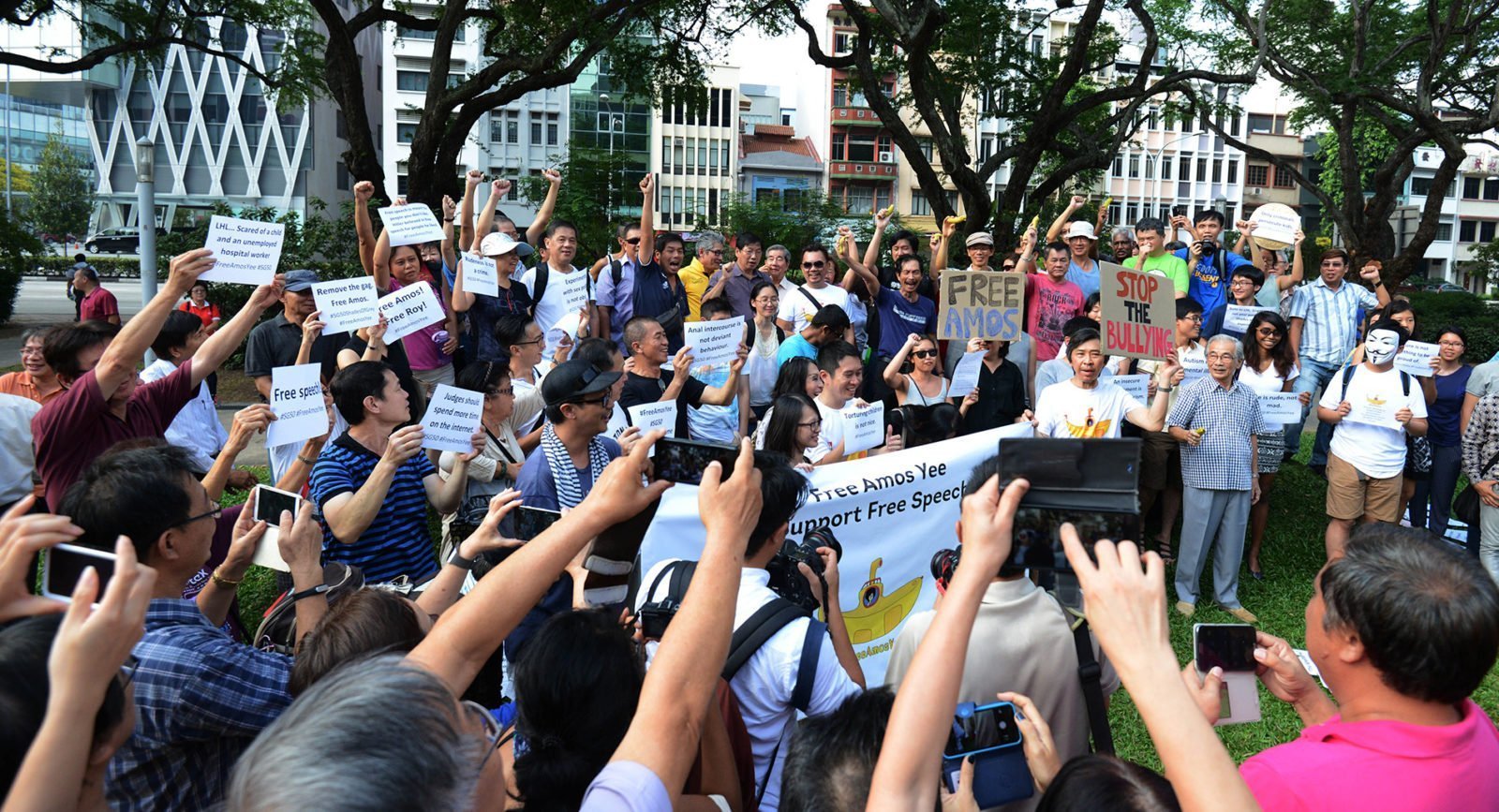 Singapore - Crowd gathers at Hong Lim Park in support of 16-year-old Amos Yee