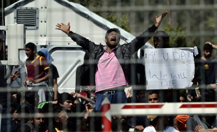 Pakistani and Afghan migrants protesting deportation from Greece to Turkey