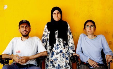 Alan and Gyan, disabled Kurdish refugees from Syria with their mother