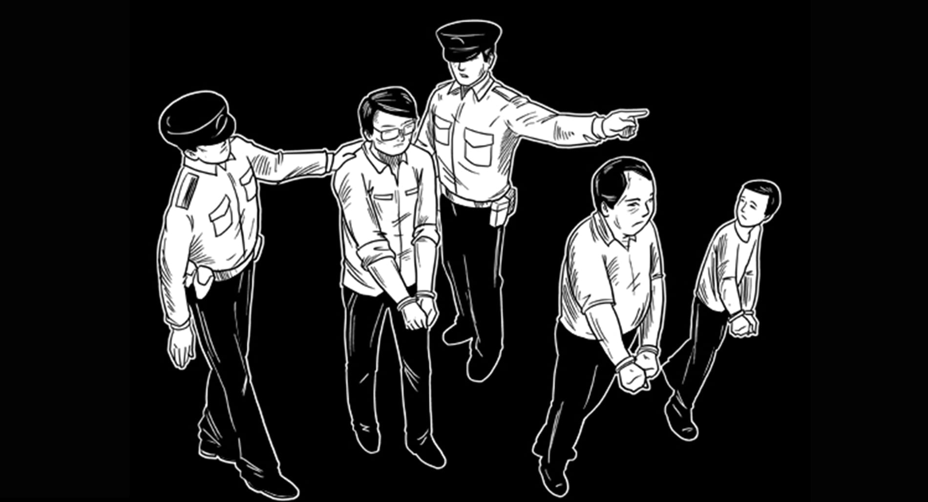 Illustration of Chinese police and prisoners of conscience