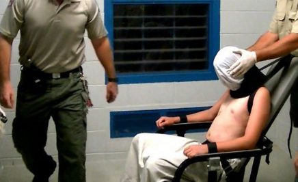 Dylan Voller strapped to a chair in Don Dale Detention Centre