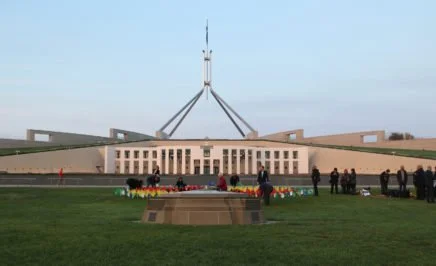 A protest display on the lawns of Parliament House Canberra for Indigenous rights