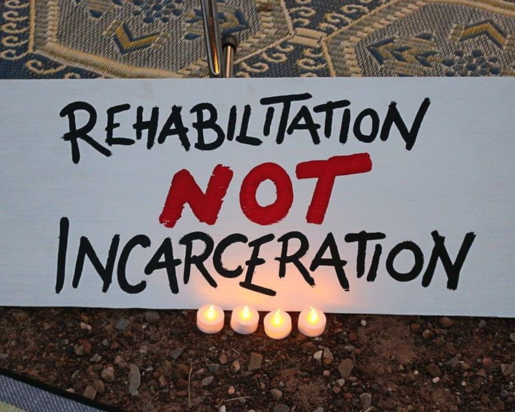 Sign calling for rehabilitation not incarceration at Don Dale vigil.