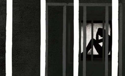 Black and white illustration of a prisoner.