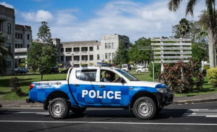 Police car on the road. Suva, Fiji.