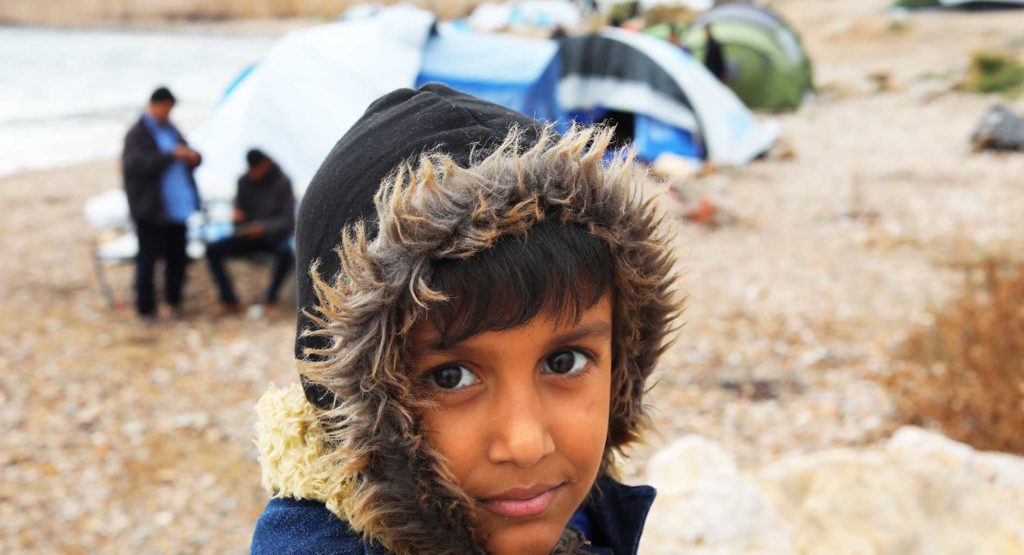 Young boy in a refugee camp in Greece