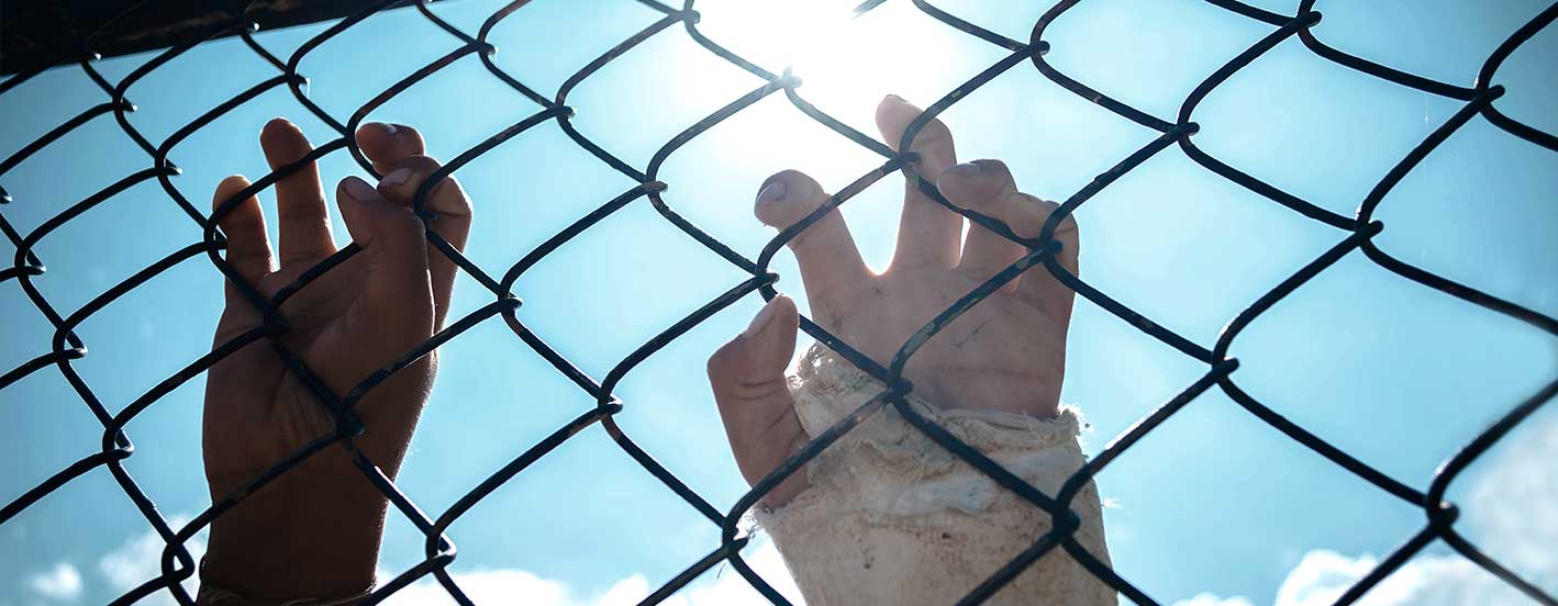 A child's hands on a fence