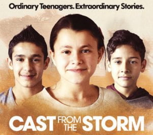 Cast From the Storm poster - 3 young people's faces looking directly into the camera, with the words 