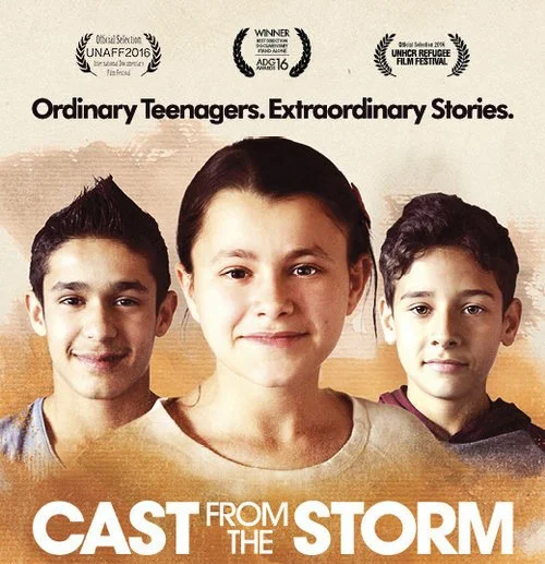 Cast From the Storm poster - 3 young people's faces looking directly into the camera, with the words 