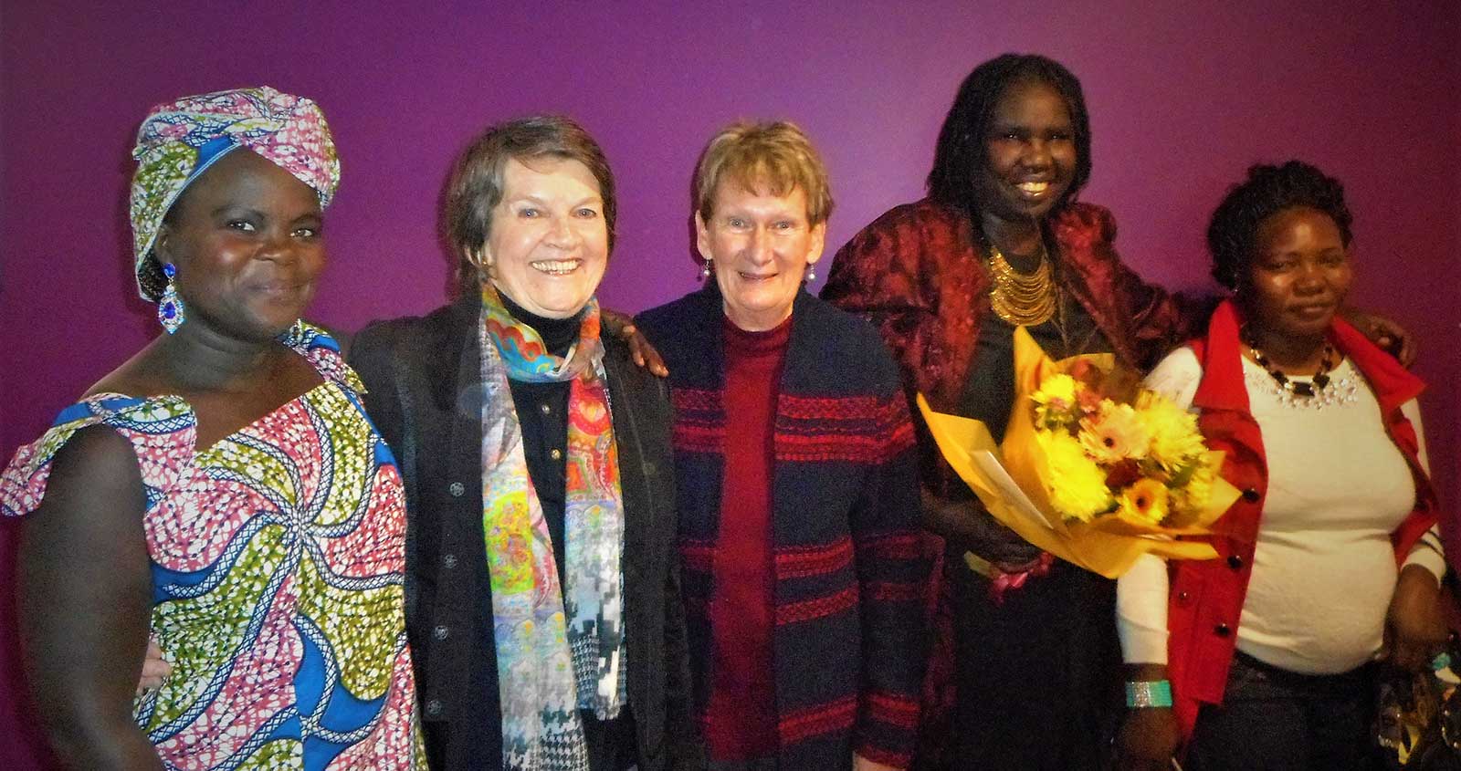Constance (star of the film 'Constance on the Edge') (left) with memebers of the Wagga Wagga group (middle) and Contances' family members far right