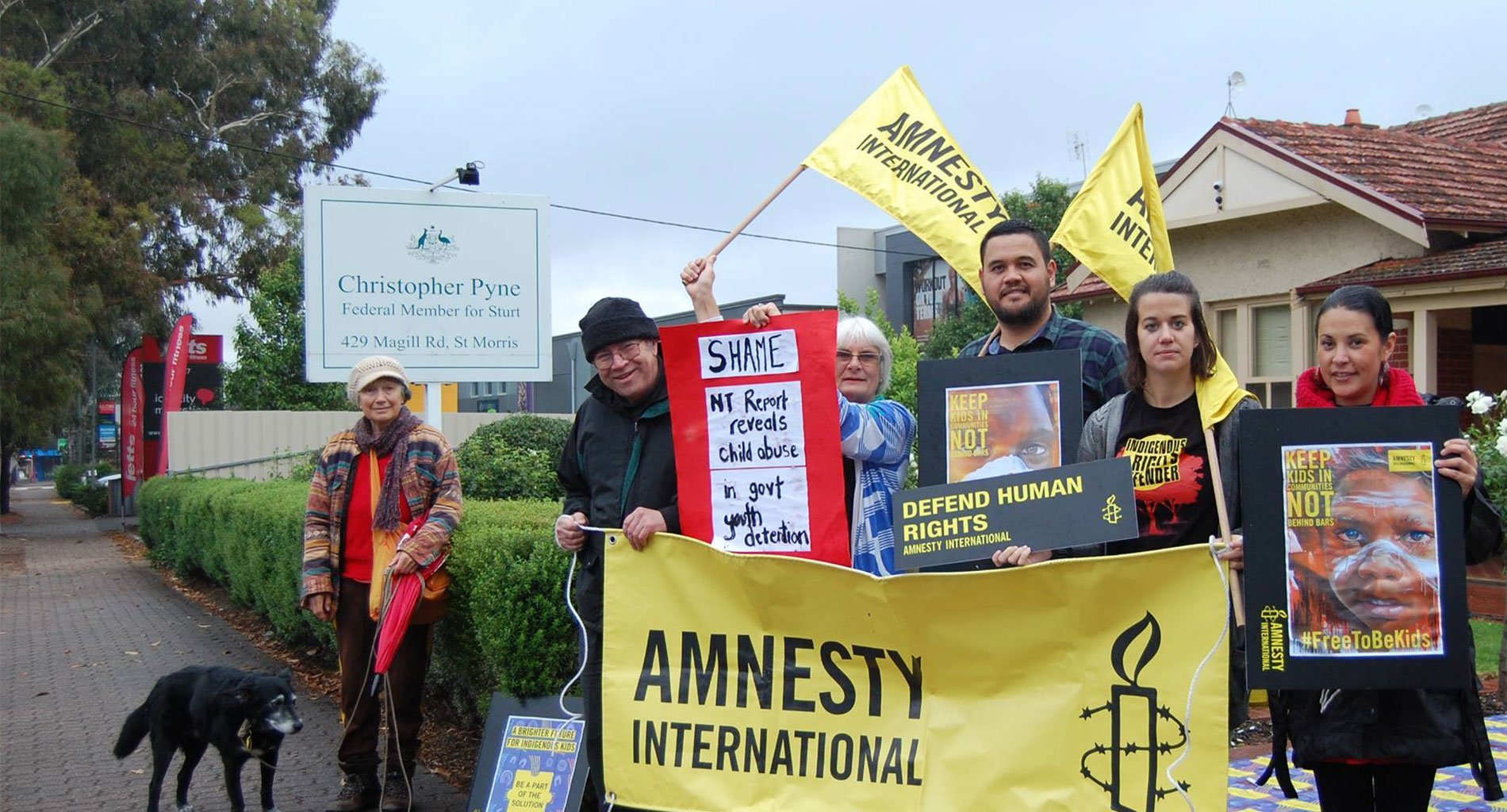 Amnesty activists at MP Christopher Pyne's office in Adelaide. © Private