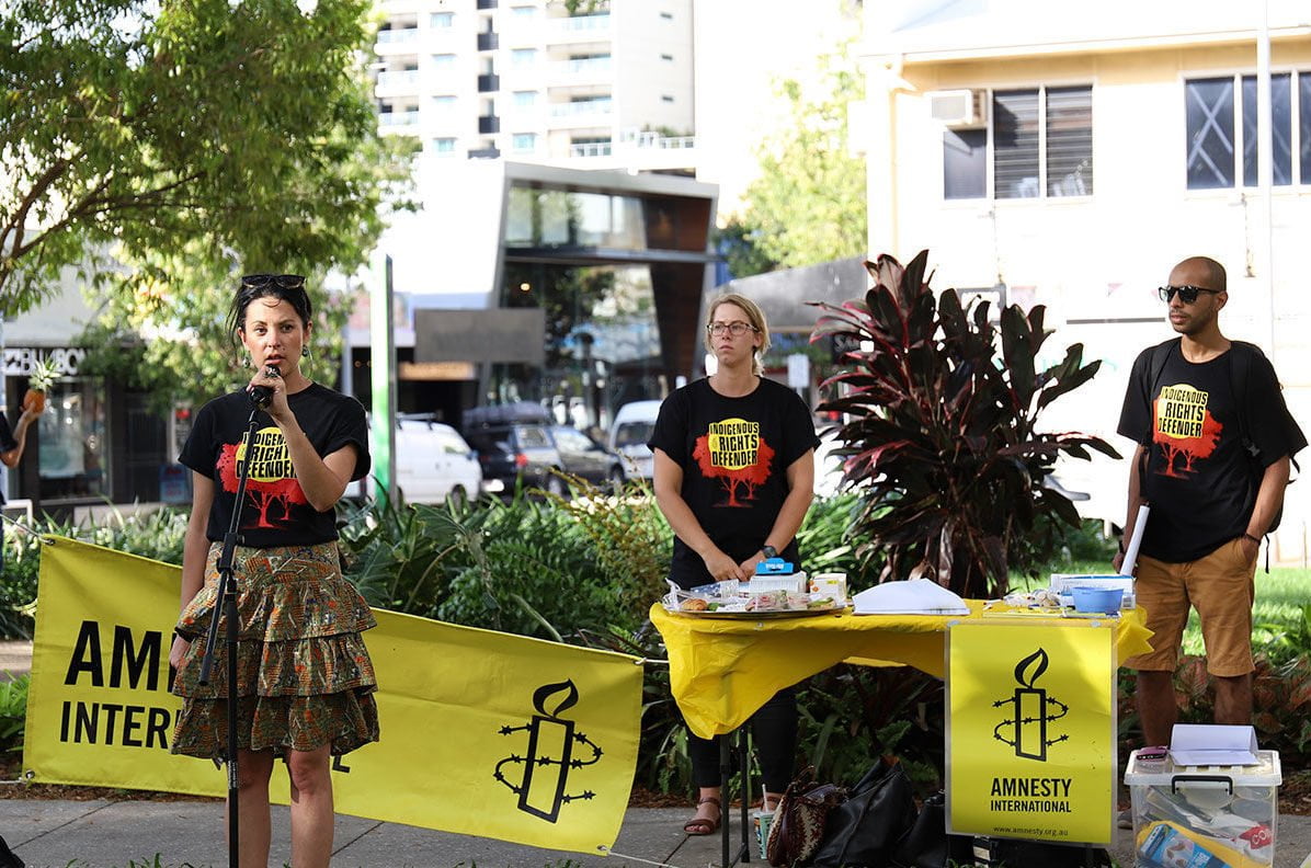 Amnesty activists speaking at Indigenous rights event in Darwin