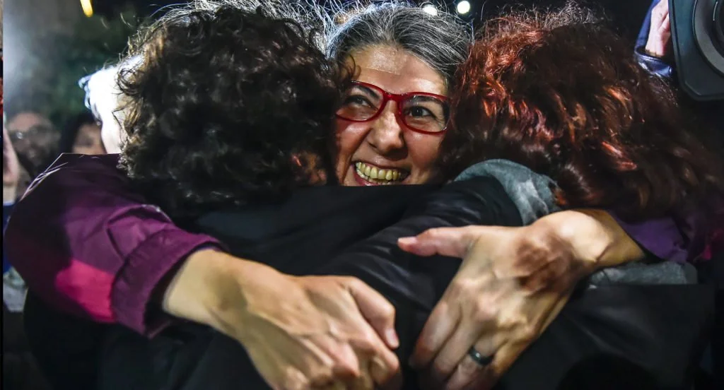 Ozlem Dalkiran, member of Citizens' Assembly is seen after her release from Silivri prison in Istanbul.