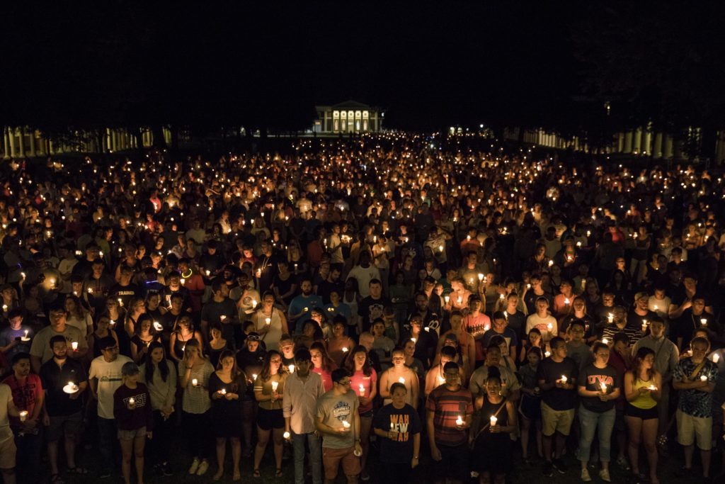 USA: In a bid to heal, students and Charlottesville residents marched peacefully through the University of Virginia Campus.