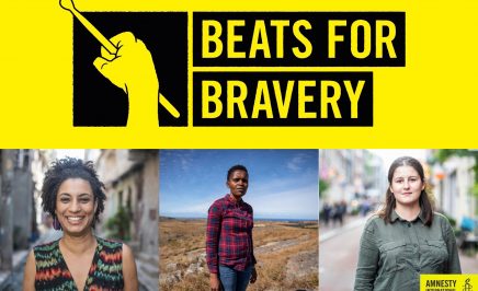 Beats for Bravery logo and images of Marielle Franco, Nonhle Mbuthuma and Vitalina Koval.