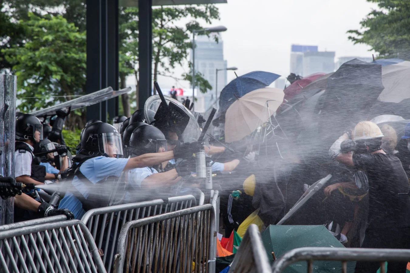 Protesters in Hong Kong clash with police.