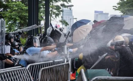 Protesters in Hong Kong clash with police.