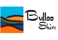 Bulloo Shire logo, black text with multiciloured shapes to the left of text