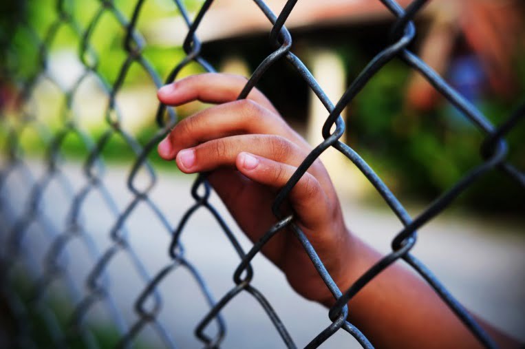 Small hands on a fence