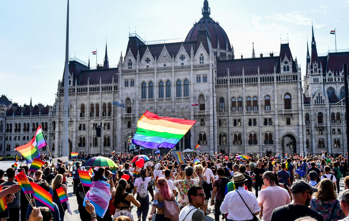 People march to parliament during Hungary's gay pride