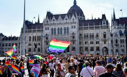 People march to parliament during Hungary's gay pride