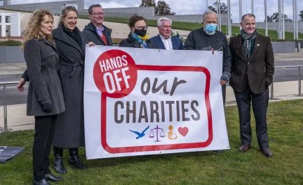 Charities gather outside Parliament House to speak out against Federal Laws