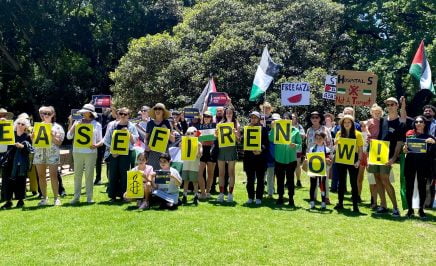 Amnesty activists and supporters gather in Sydney to demand a ceasefire in Gaza.