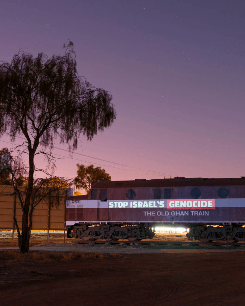Capital city landmarks lit up by projections calling for an end to Israel’s genocide in Gaza - Alice Springs, August 2025