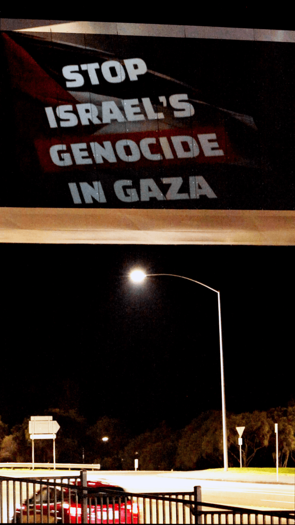 Capital city landmarks lit up by projections calling for an end to Israel’s genocide in Gaza - Hobart, August 2025