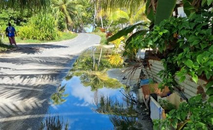 Saltwater comes from underground in the low-lying atoll nation of Tuvalu, where the population of 11,000 people are experiencing firsthand the effects of a destabilized climate, including food crops poisoned by saltwater, coastal erosion, fresh water scarcity, worsening king tides and stronger storms.