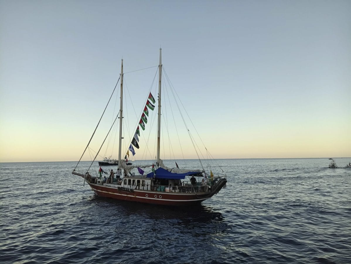 AT SEA - SEPTEMBER 30: A view from Global Sumud Flotilla, which is an international initiative aimed at reaching the Gaza to deliver humanitarian aid, at sea on September 30, 2025. Global Sumud Flotilla around 220 nautical miles away from Gaza, 150 from high-risk zone, according to organizers, activists.