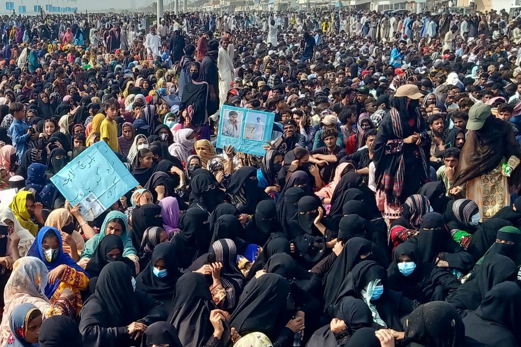 People from the Baloch community take part in a demonstration demanding greater rights in Gwadar of Pakistan’s Balochistan province on July 28, 2024. Credit: Getty Images