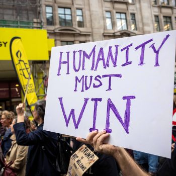Amnesty International UK members and supporters march in the national demonstration against Donald Trump's state visit to the UK, London, 17 September, 2025.