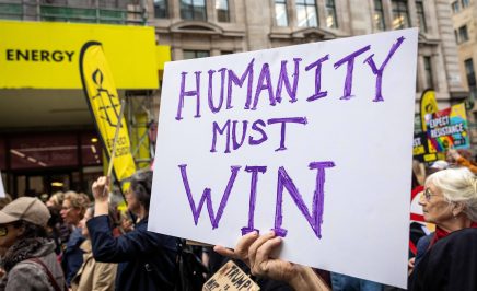 Amnesty International UK members and supporters march in the national demonstration against Donald Trump's state visit to the UK, London, 17 September, 2025.