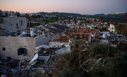 BEIT SHEMESH, ISRAEL - MARCH 02: The sun rises over the area destroyed by an Iranian missile yesterday on March 02, 2026 in Beit Shemesh, Israel. At least nine people were killed and over 20 injured in the strike. Iran fired waves of missiles at Israel after the United States and Israel launched a joint attack on Iran early on February 28th. Israel's Defense Minister Israel Katz declared a state of emergency, as Israelis braced for the retaliation. (Photo by Alexi J. Rosenfeld/Getty Images)