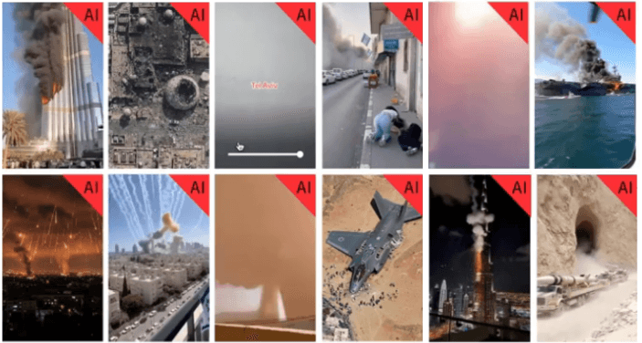 Pictured: A selection of AI-generated images identified by the investigations team during the ongoing conflict between US-Israel and Iran.  